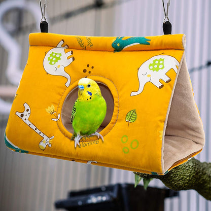 Winter Warm Bird Nest House – Plush Hanging Hut for Parrots & Parakeets (Yellow)