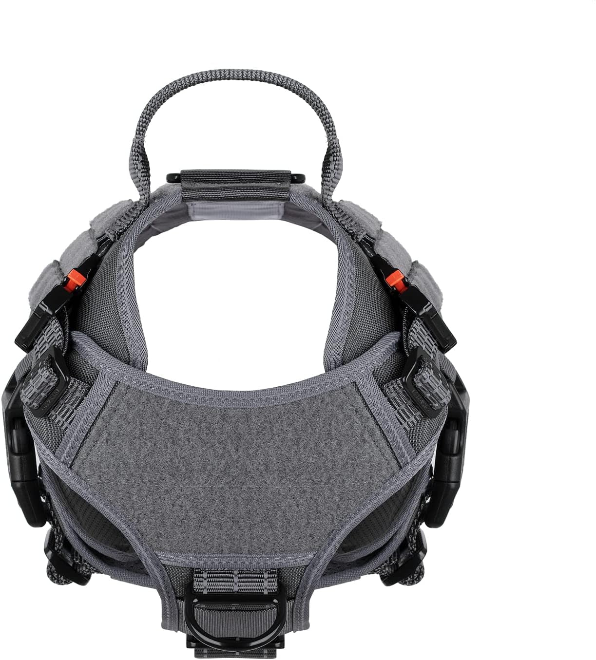 Tactical Dog Harness with Handle – No-Pull MOLLE Vest, Metal Buckles (Grey, Medium)