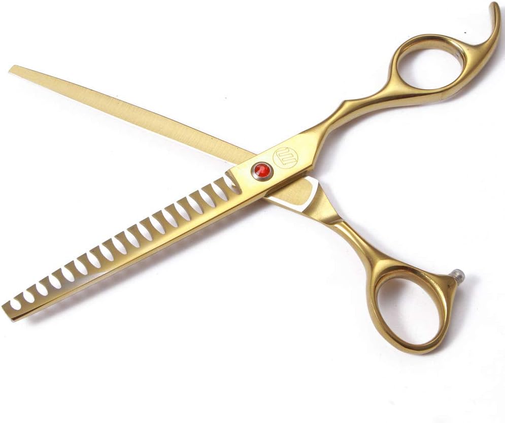 Dog Grooming Scissors Set 7"/8" (18/20 cm) – Curved, Thinning & Chunker Shears with Comb