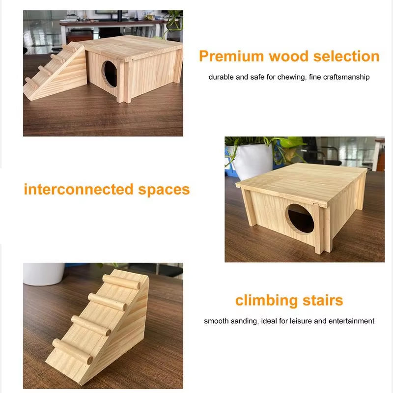 Wooden Hamster Hideout House for Syrian Hamsters