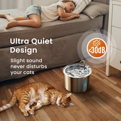 PWF-001 304 Stainless Steel Cat Water Fountain, 2L Water Fountains for Cats Indoor - Silver