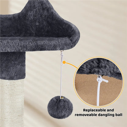 Cat Tree Tower with Hammock, Basket & Scratching Posts – Dark Gray, 54" (137 cm)