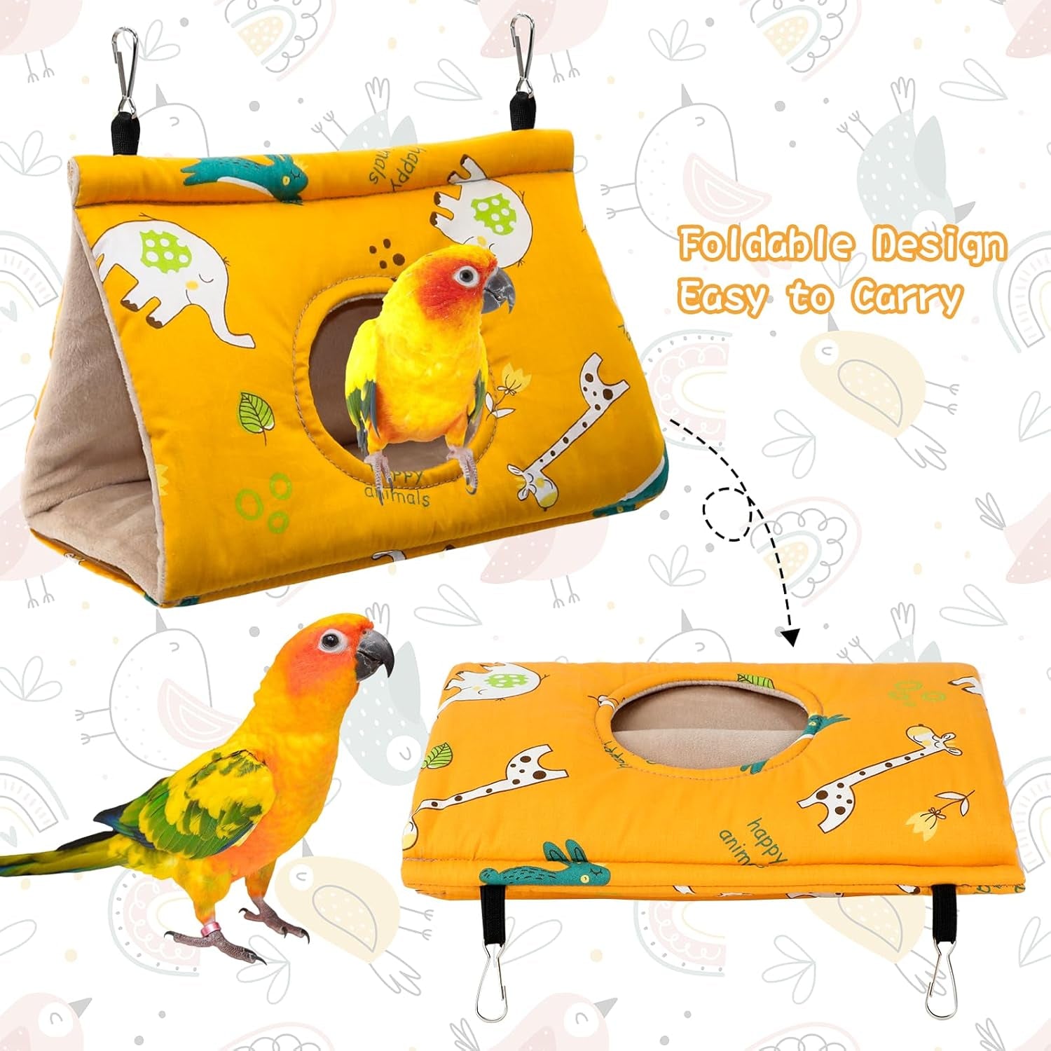 Winter Warm Bird Nest House – Plush Hanging Hut for Parrots & Parakeets (Yellow)