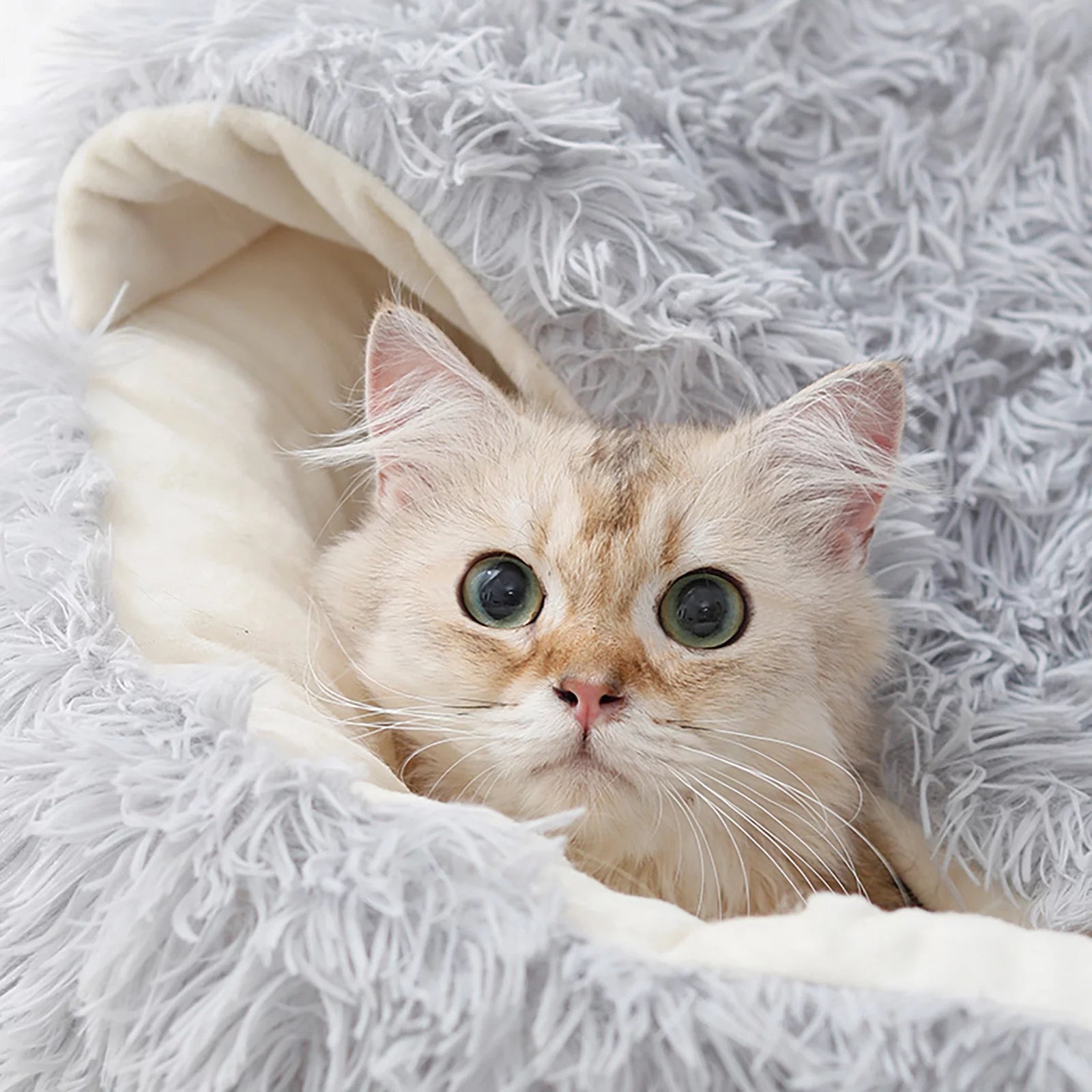 Calming Pet Bed – Hooded Faux Fur Cave for Small Dogs & Cats (Up to 11 lbs / ≈5 kg)