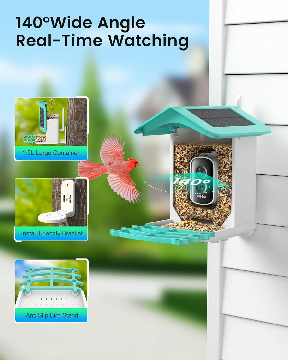 Smart Bird Feeder Camera with AI & Solar Power, 2K HD