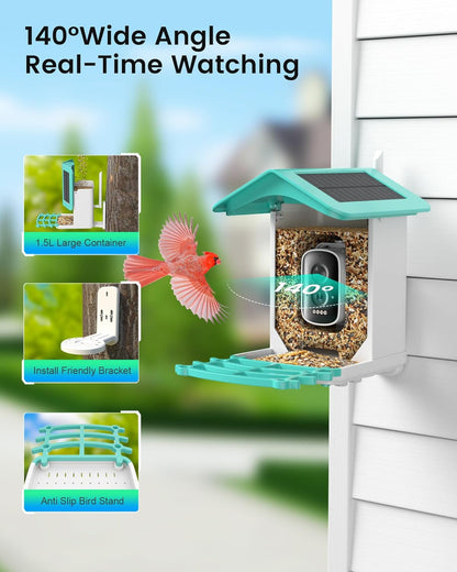 Smart Bird Feeder Camera with AI & Solar Power, 2K HD