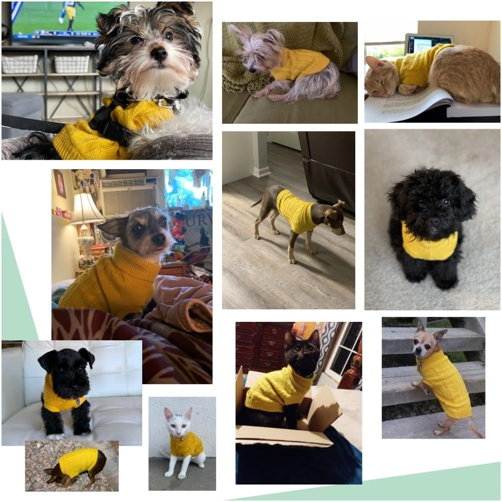 Knitted Dog Sweater for Small Dogs & Cats – Winter Warm Pet Sweatshirt (XS, Yellow)