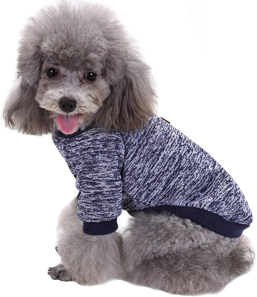 Classic Knit Dog Sweater – Warm Winter Coat for Small Dogs (S, Navy Blue)