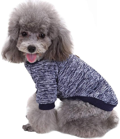 Classic Knit Dog Sweater – Warm Winter Coat for Small Dogs (S, Navy Blue)