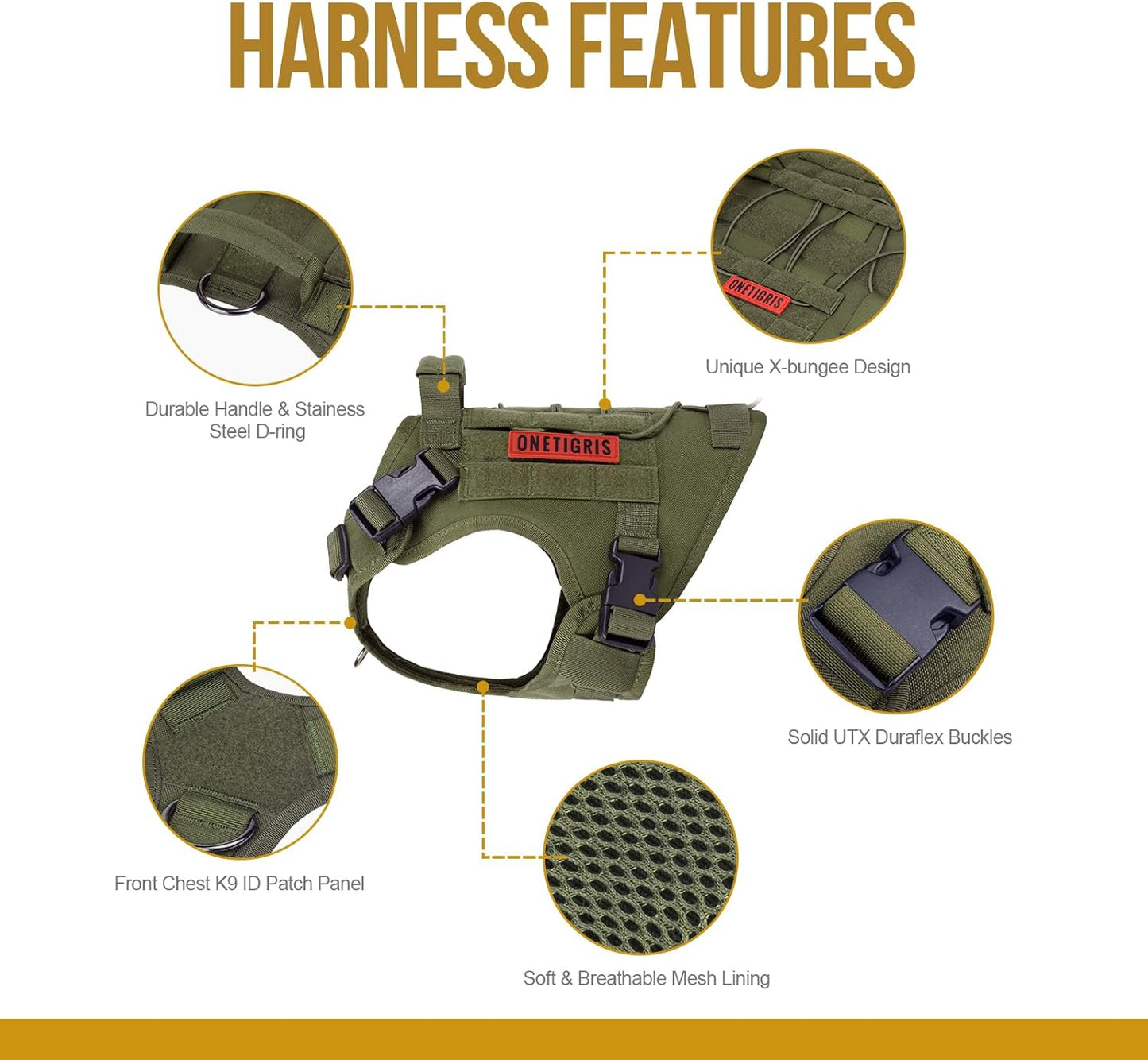 Tactical No-Pull Dog Harness – Breathable Adjustable Dog Vest with Handle for Walking (Ranger Green, Small)