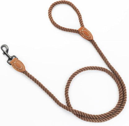 Braided Cotton Dog Leash with Leather Tip – 4 ft (1.2 m), 1/2" (1.27 cm) – Heavy-Duty Rope Lead
