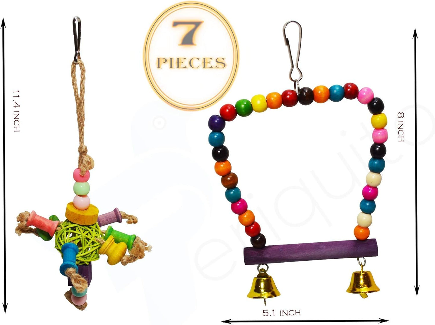 7-Piece Bird Toy Set for Small Parrots & Parakeets | Wood Swings & Perches