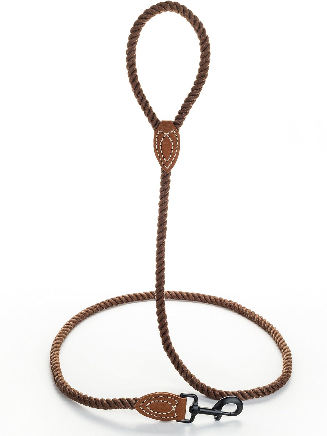 Braided Cotton Dog Leash with Leather Tip – 4 ft (1.2 m), 1/2" (1.27 cm) – Heavy-Duty Rope Lead