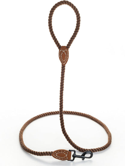 Braided Cotton Dog Leash with Leather Tip – 4 ft (1.2 m), 1/2" (1.27 cm) – Heavy-Duty Rope Lead