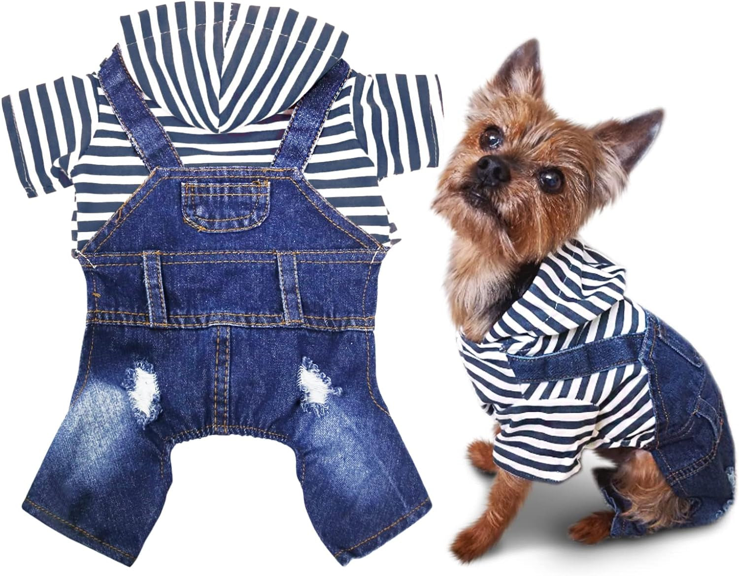 Dog Denim Jacket Hoodie – Vintage Blue Coat for Small & Medium Dogs (L)