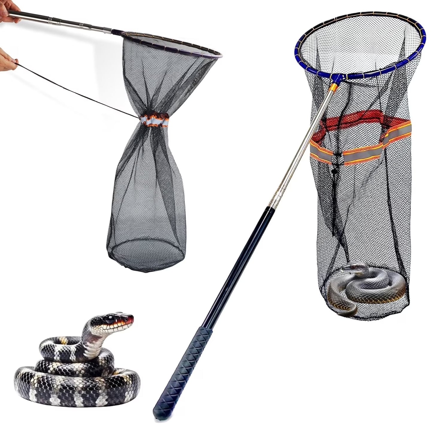 Telescopic Snake Catcher Net with Drawstring, 16 to 58.7 Inch (40–149 cm)