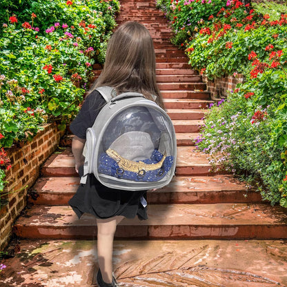 Small Animal Backpack Carrier with Bubble Window – Travel Backpack for Guinea Pigs & Reptiles (Grey)