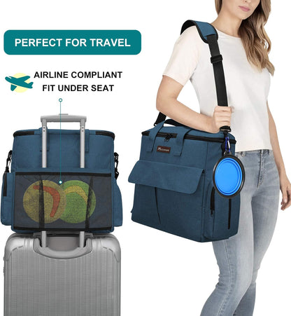 Dog Travel Bag Airline Approved with Food Containers & Bowls (Blue)