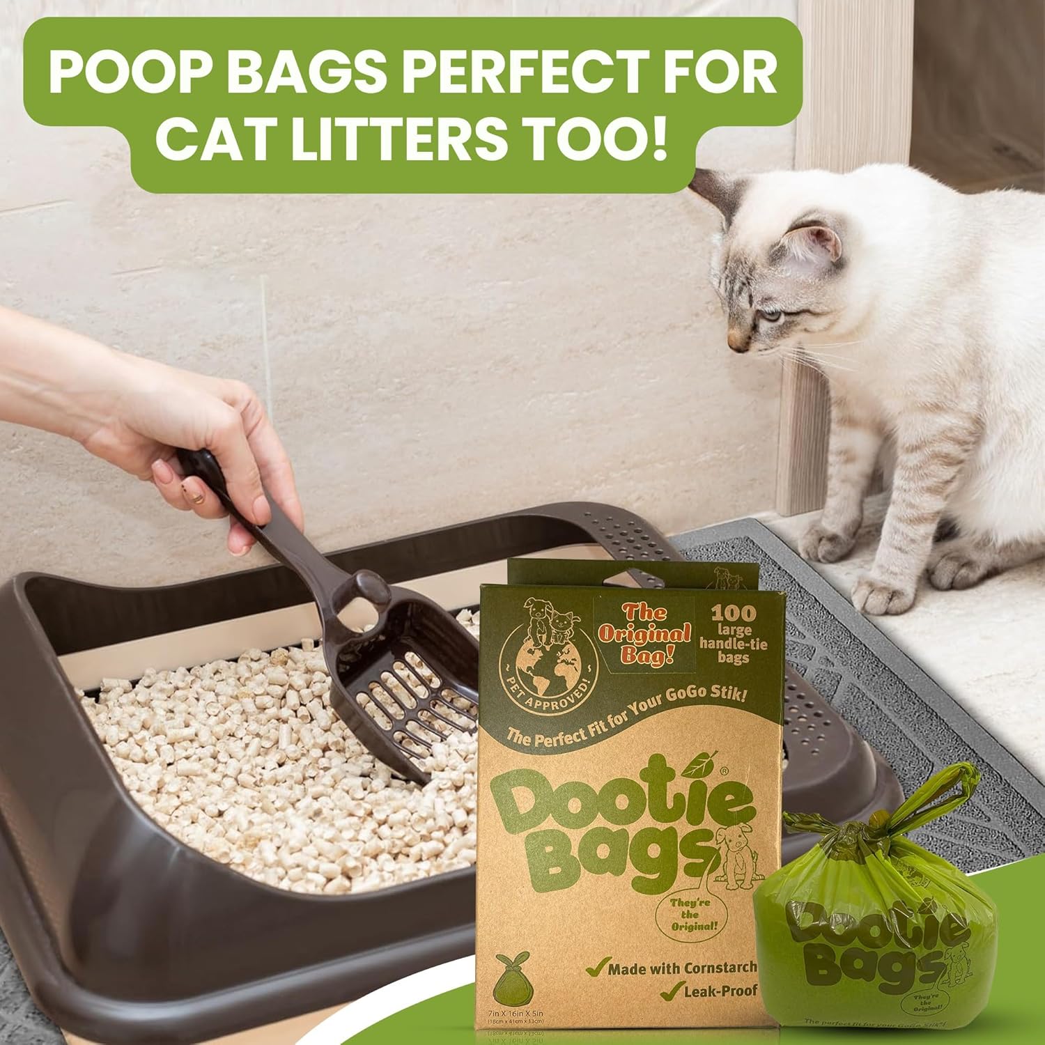 Large Leakproof Dog Poop Bags with Tie Handles | Pet Waste Cleanup