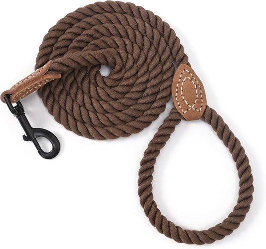 Braided Cotton Dog Leash with Leather Tip – 4 ft (1.2 m), 1/2" (1.27 cm) – Heavy-Duty Rope Lead