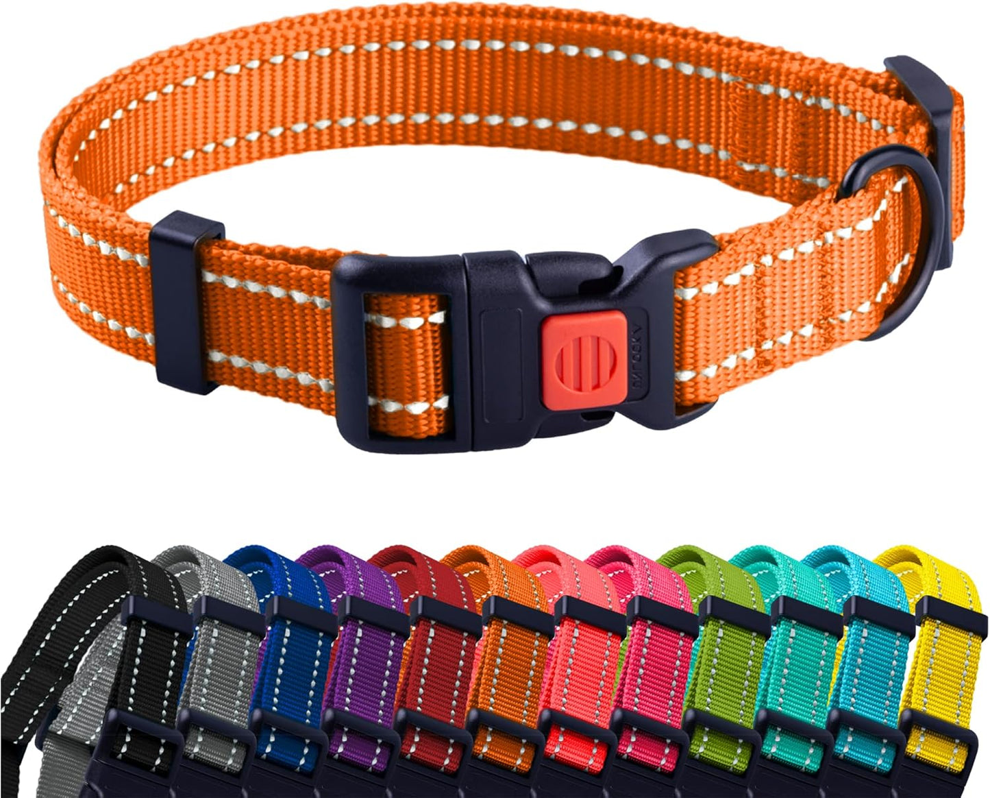 Reflective Nylon Dog Collar with Quick-Release (25–33 cm, Orange)