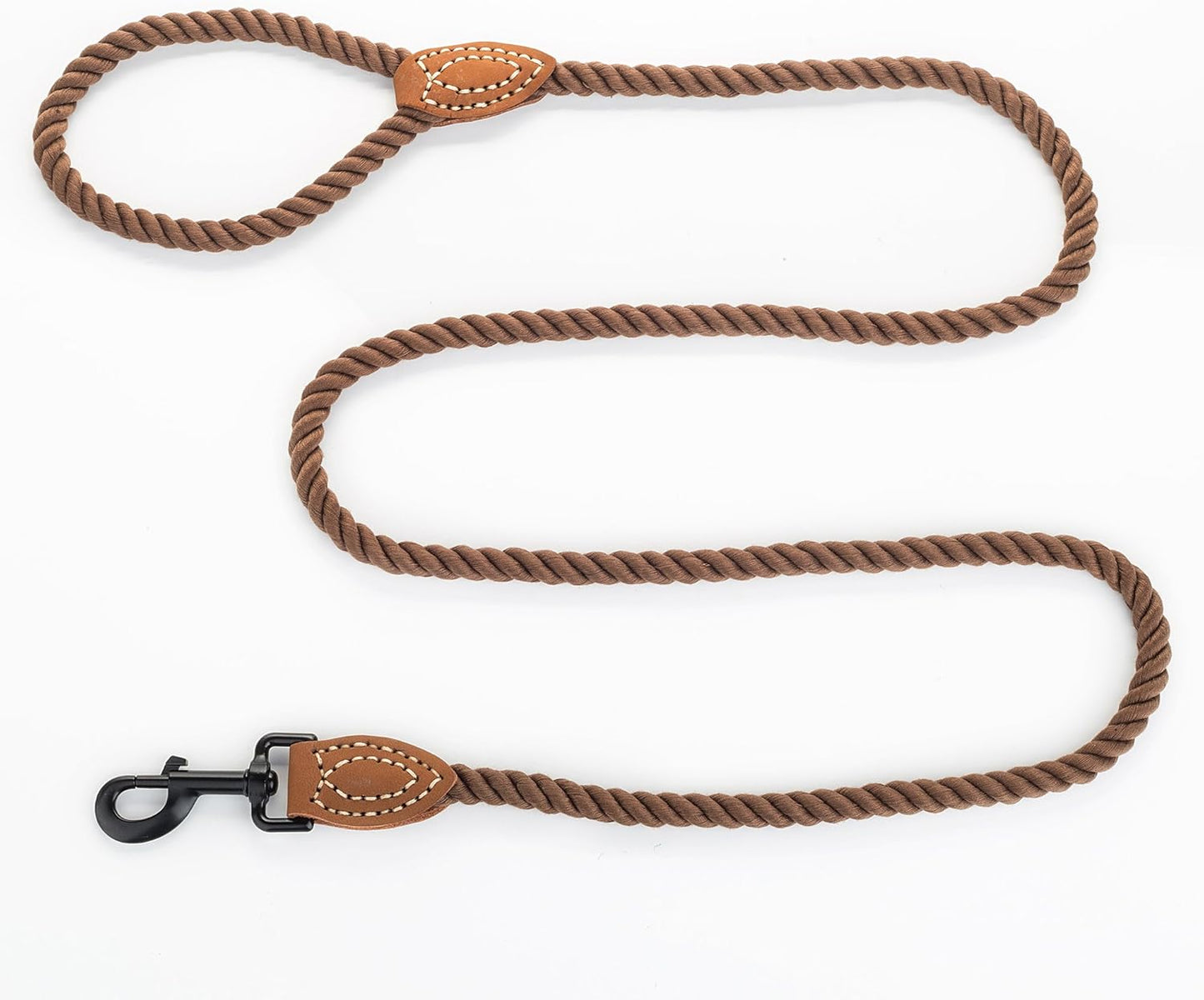 Braided Cotton Dog Leash with Leather Tip – 4 ft (1.2 m), 1/2" (1.27 cm) – Heavy-Duty Rope Lead