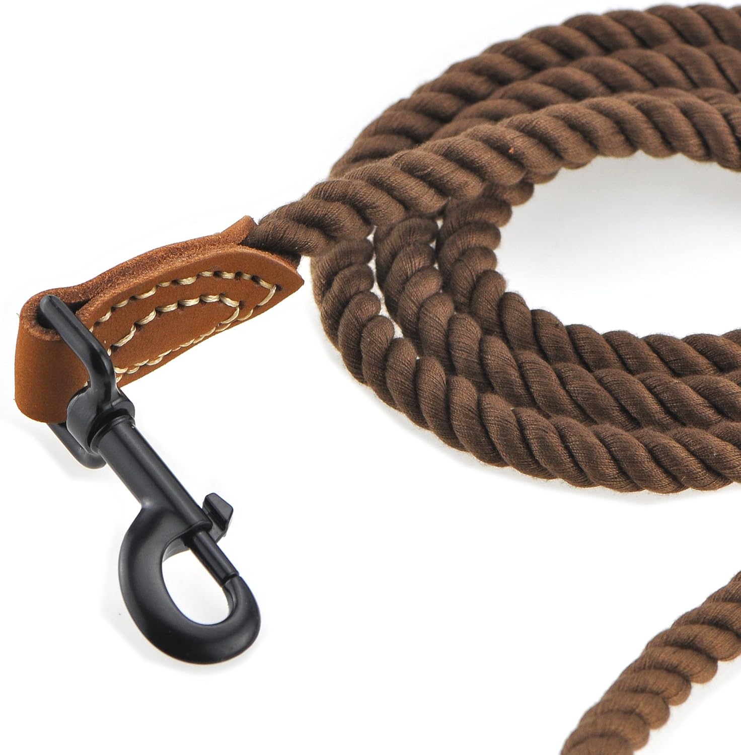 Braided Cotton Dog Leash with Leather Tip – 4 ft (1.2 m), 1/2" (1.27 cm) – Heavy-Duty Rope Lead