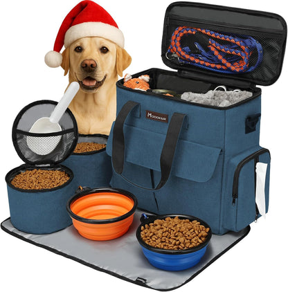 Dog Travel Bag Airline Approved with Food Containers & Bowls (Blue)