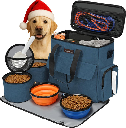 Dog Travel Bag Airline Approved with Food Containers & Bowls (Blue)