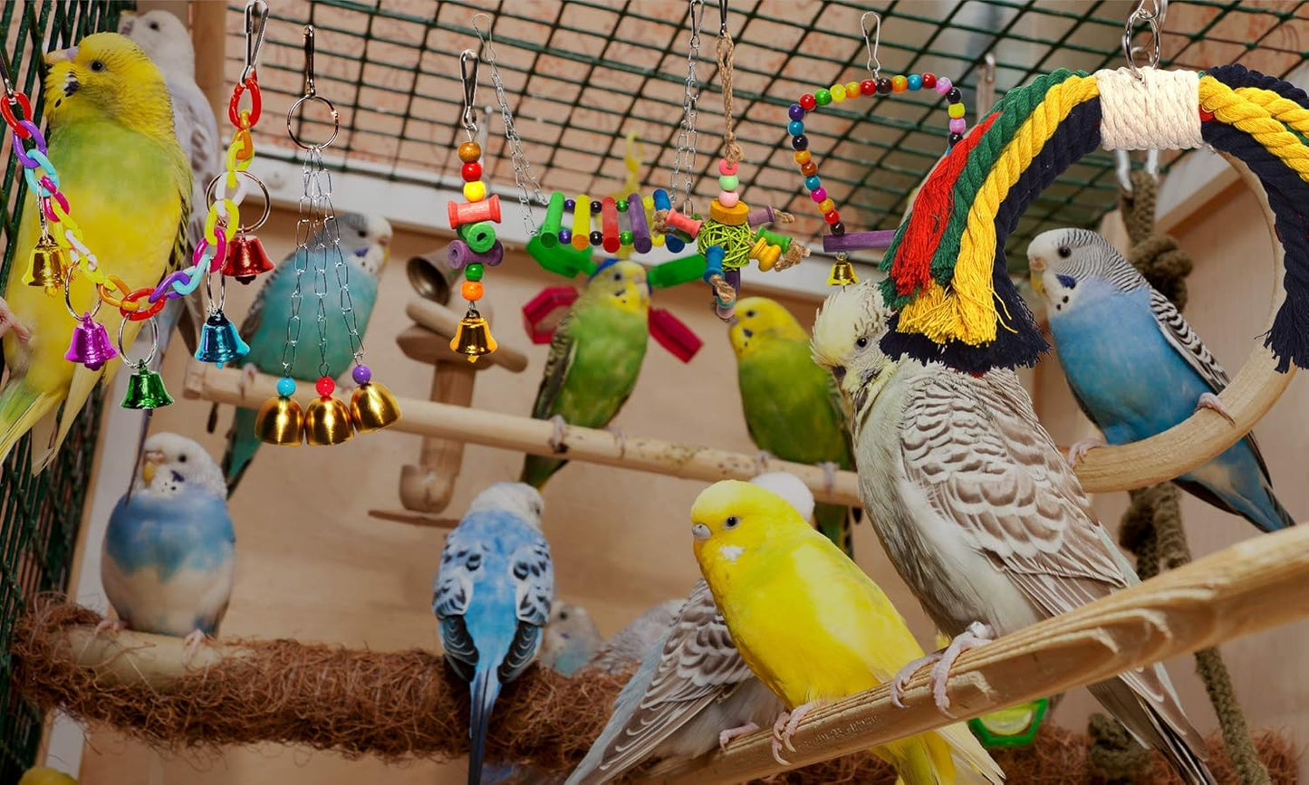 7-Piece Bird Toy Set for Small Parrots & Parakeets | Wood Swings & Perches
