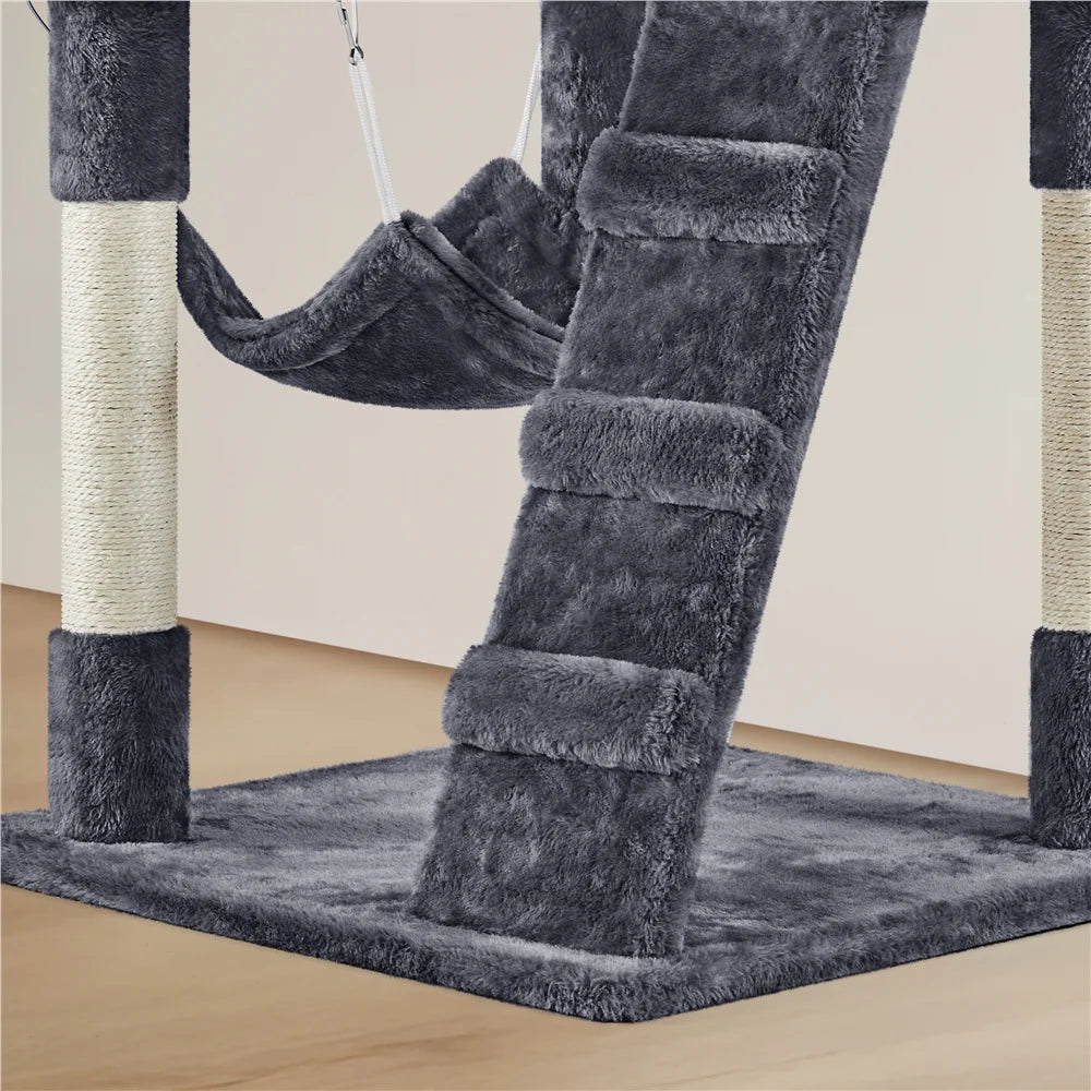 Cat Tree Tower with Hammock, Basket & Scratching Posts – Dark Gray, 54" (137 cm)