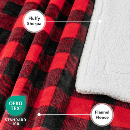 Waterproof Sherpa Dog Blanket, Leakproof Reversible Cover, 80×60 (203×152 cm), Red Plaid