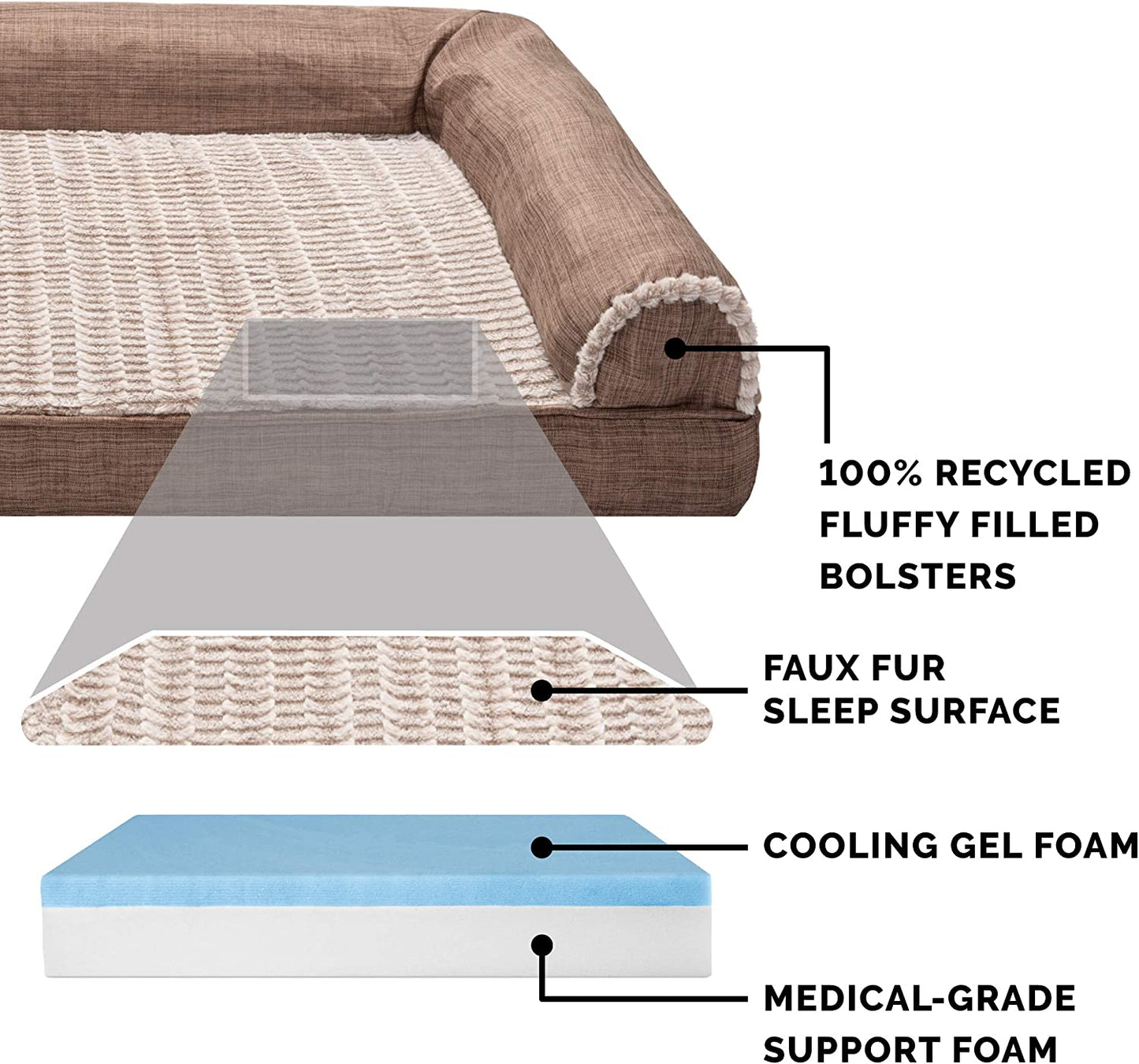 Cooling Gel Dog Bed with Bolsters & Washable Cover (Large)