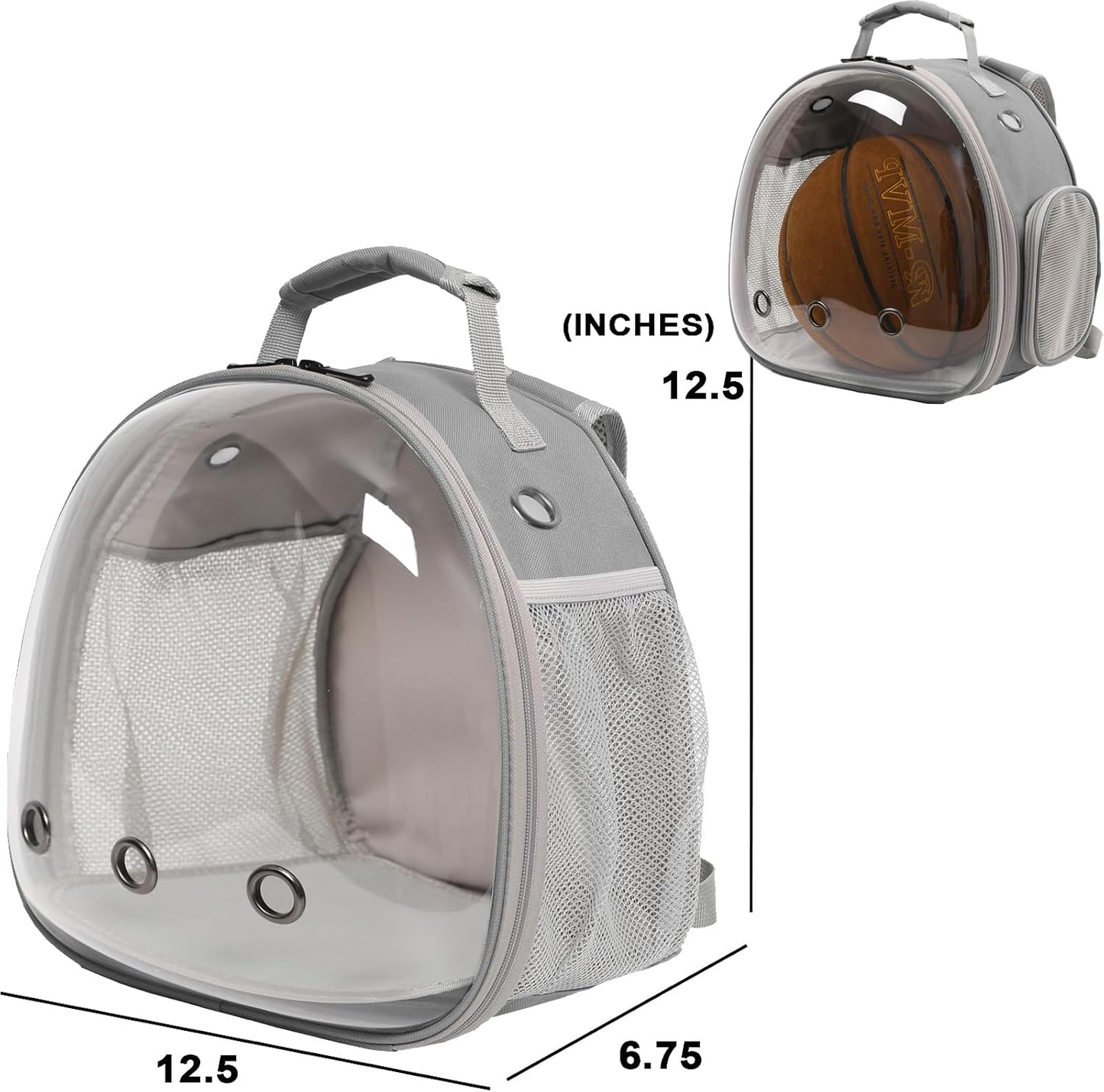 Small Animal Backpack Carrier with Bubble Window – Travel Backpack for Guinea Pigs & Reptiles (Grey)