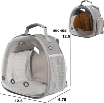 Small Animal Backpack Carrier with Bubble Window – Travel Backpack for Guinea Pigs & Reptiles (Grey)
