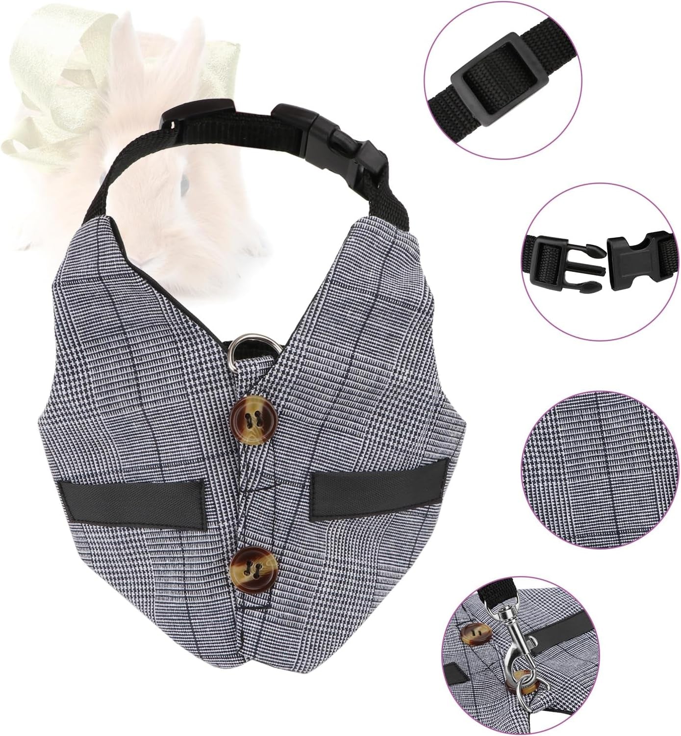 Adjustable Rabbit Harness & Leash Set – Formal Style for Small Pets (Size S)
