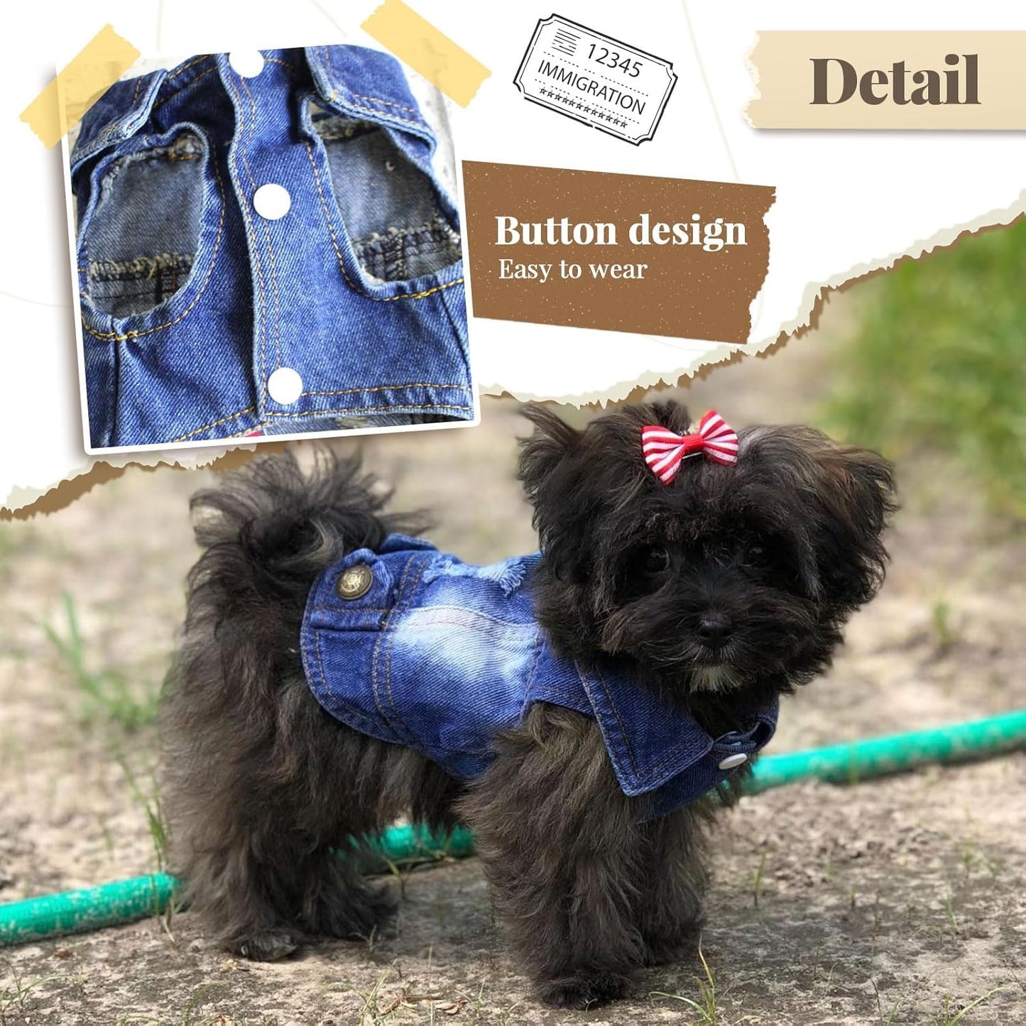 Dog Denim Jacket – Jean Vest for Small Pets (Blue, XS, 2-4 Lbs, 0.9–1.8 kg)