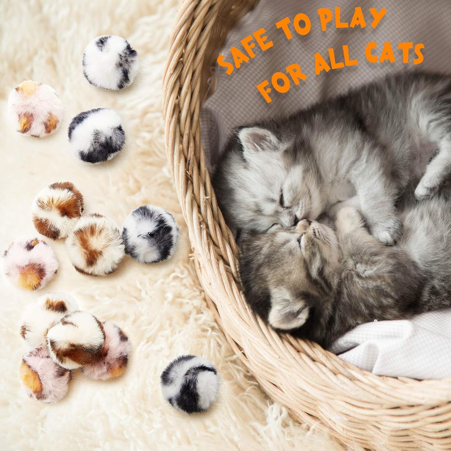 12-Pack Fuzzy Cat Pom Pom Balls – Interactive Plush Toys