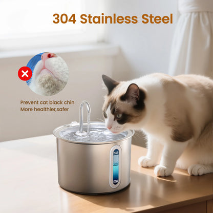PWF-001 304 Stainless Steel Cat Water Fountain, 2L Water Fountains for Cats Indoor - Silver