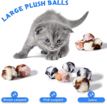 12-Pack Fuzzy Cat Pom Pom Balls – Interactive Plush Toys
