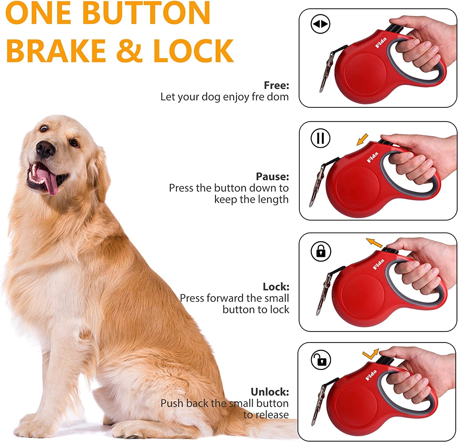 Retractable Dog Leash 16 ft (4.8 m) with Dispenser & Bags – Red