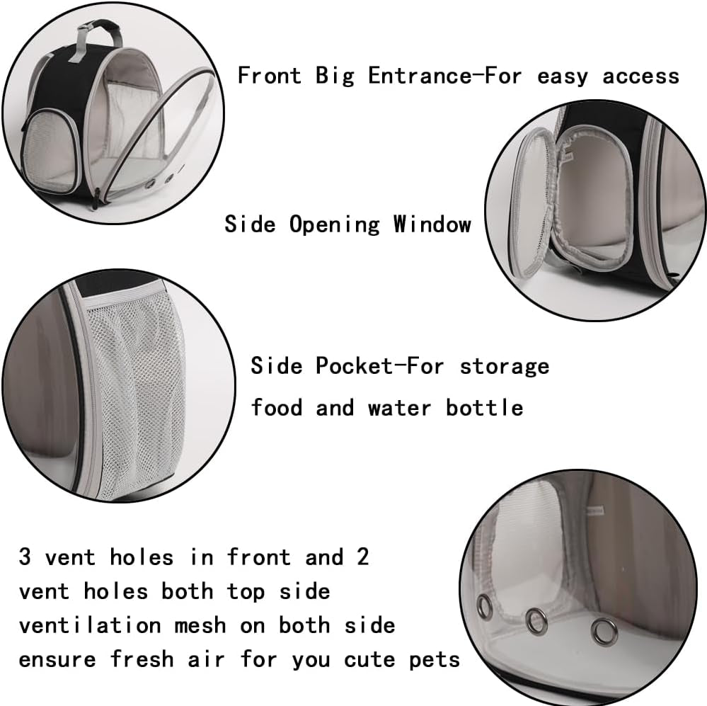 Small Animal Backpack Carrier with Bubble Window – Travel Backpack for Guinea Pigs & Reptiles (Grey)