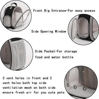 Small Animal Backpack Carrier with Bubble Window – Travel Backpack for Guinea Pigs & Reptiles (Grey)