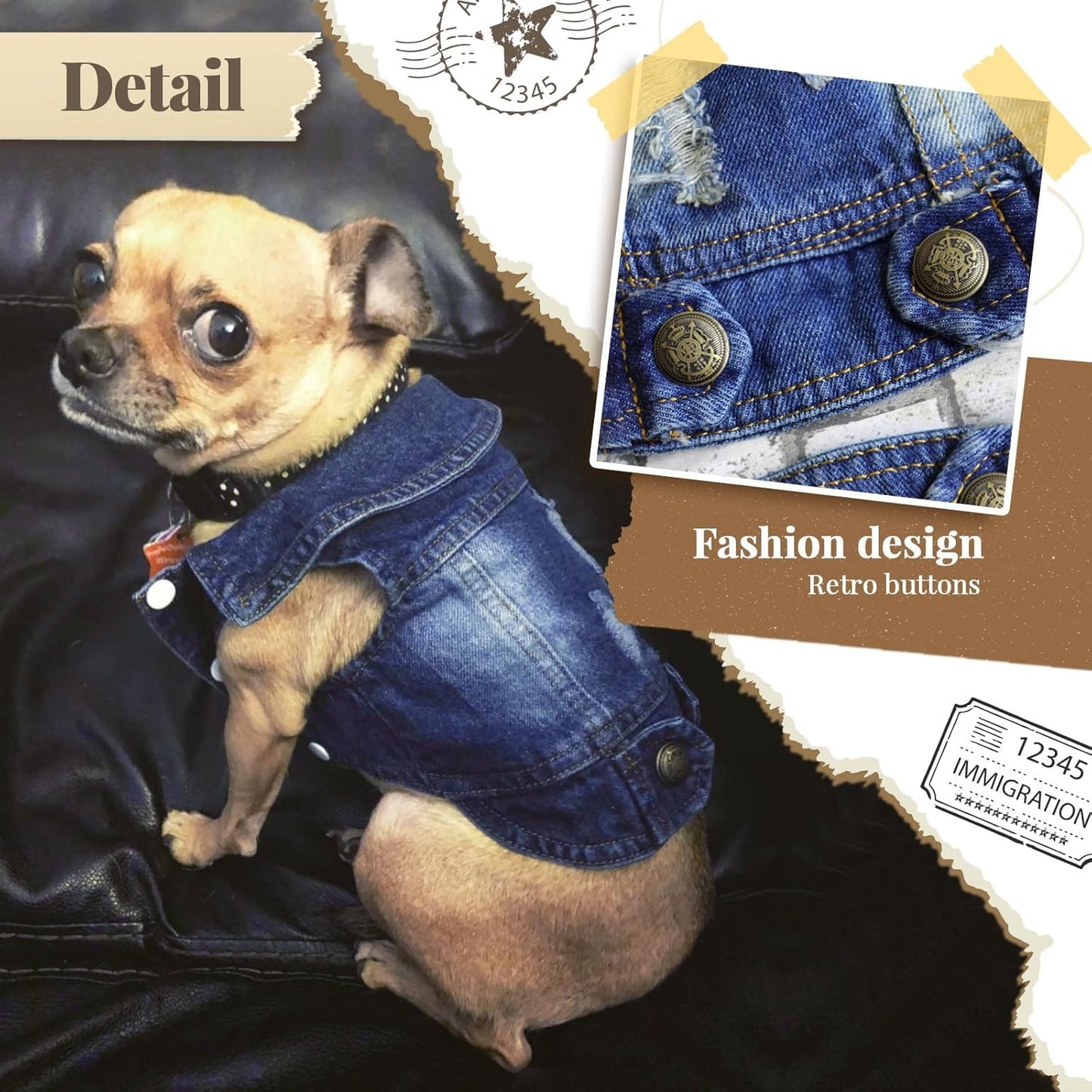 Dog Denim Jacket – Jean Vest for Small Pets (Blue, XS, 2-4 Lbs, 0.9–1.8 kg)