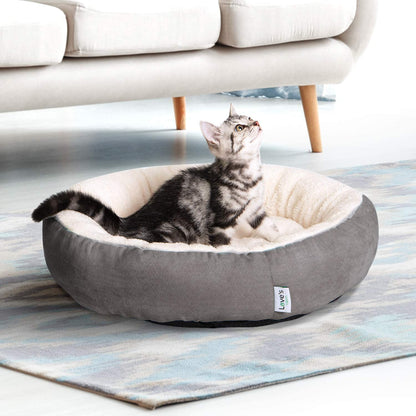 Calming Donut Pet Bed for Cats & Small Dogs, 20 in (50 cm), Washable Anti-Slip Bed – Grey