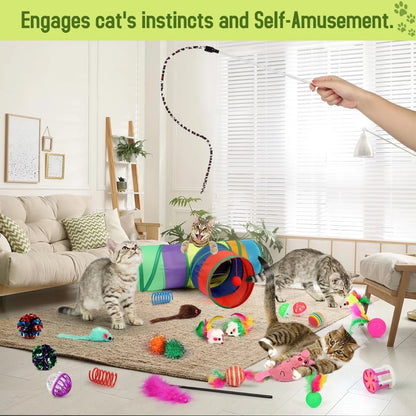 32-Pack Cat Toy Set – Interactive Kitten Toys with Tunnel & Catnip