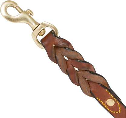 Leather Braided Dog Leash, Brown 6Ft × 3/4 Inch (183 cm × 1.9 cm), Full-Grain Lead