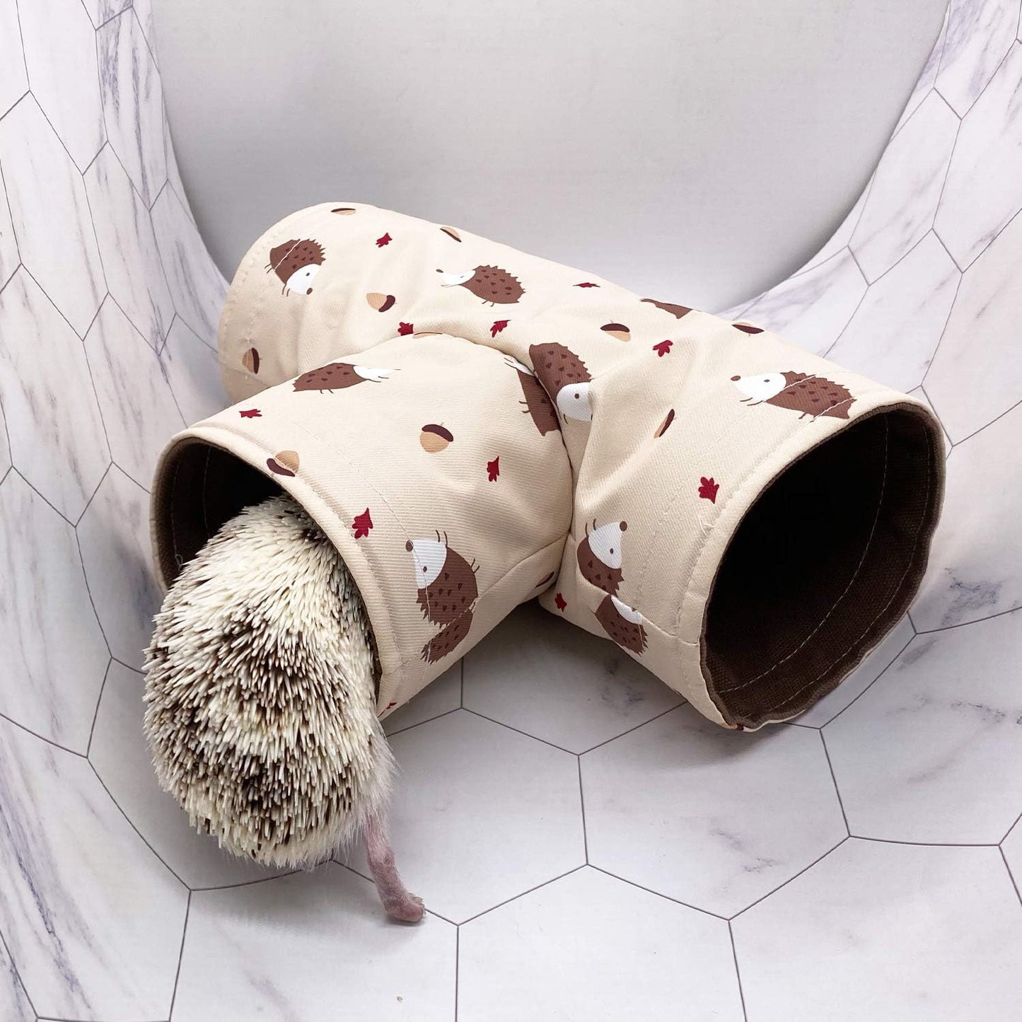 Handmade Small Animal Hideout Tunnel – Collapsible 3-Way Play Toy (Beige)