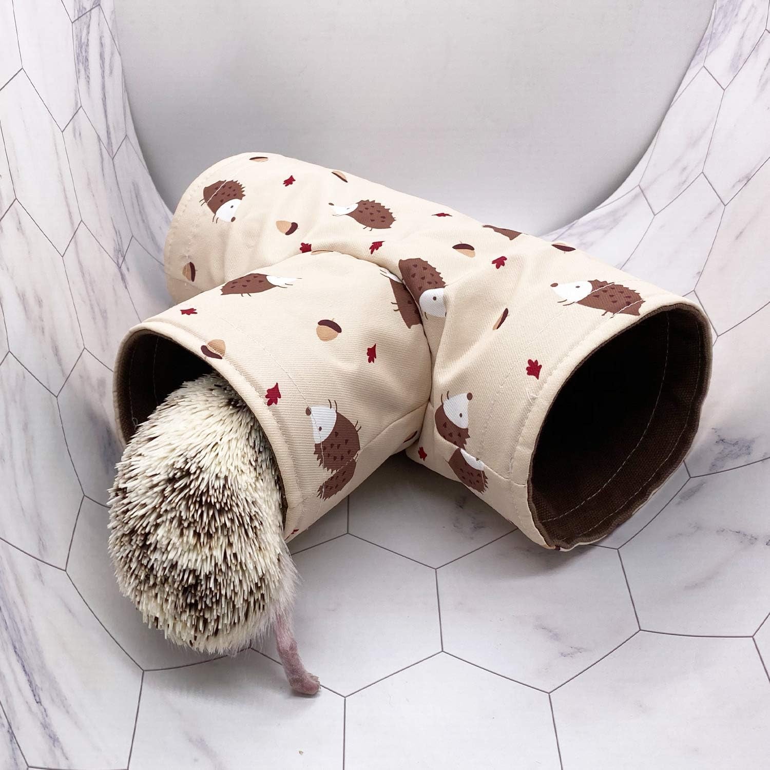 Handmade Small Animal Hideout Tunnel – Collapsible 3-Way Play Toy (Beige)