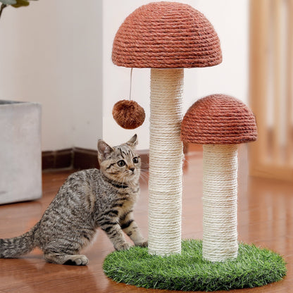 2 Mushrooms Cat Scratching Post 19″ (≈48 cm) – Sisal Claw Scratcher for Kittens & Small Cats, Brown